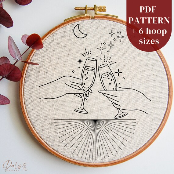 Modern DIY Hand Embroidery PDF Pattern: Champagne Cheers With