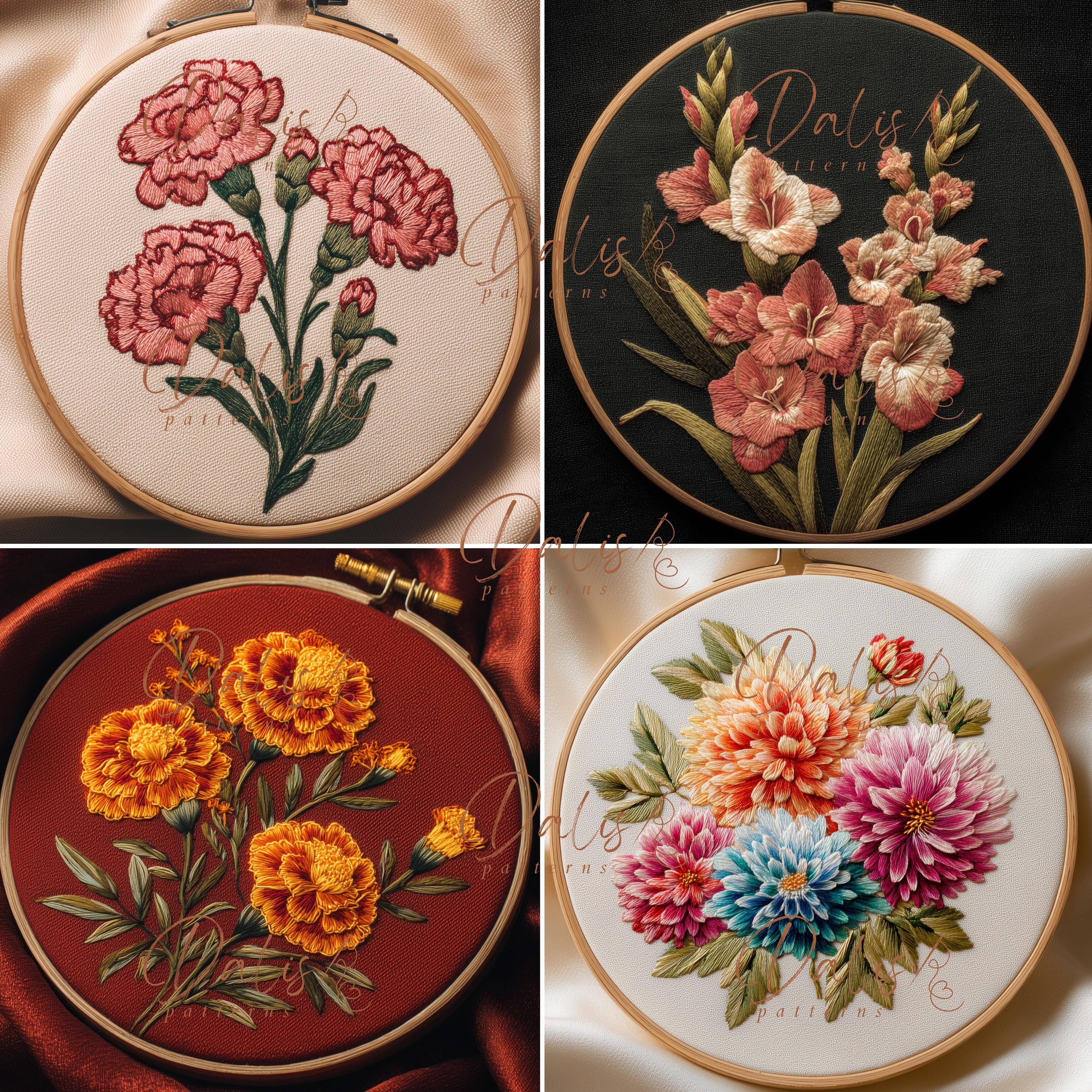 Vintage Botanical Hand Embroidery Pattern Bundle: Birth Flowers Hoop ...