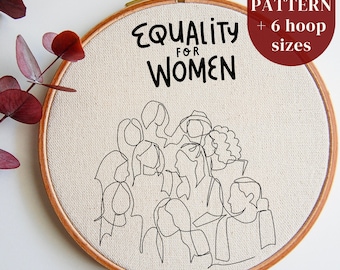 Patrón de bordado a mano feminista en PDF para el Día de la Mujer, plantilla de bordado para principiantes, diseño de arte de aro DIY para la igualdad para las mujeres, descarga instantánea