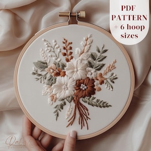 Flower Bouquet Hand Embroidery PDF Pattern, Winter Flowers Embroidery Design, Botanical DIY Embroidery Craft Template, Digital Download