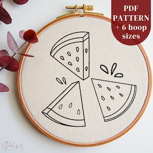 Watermelon Hand Embroidery PDF Pattern, Kitchen DIY Hoop Art Design, Summer Fruit Stitch Pattern for Needlepoint Beginners, Cottagecore Art