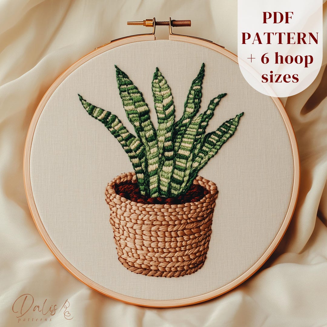 Potted House Plant Embroidery Design, Botanical PDF Pattern, DIY Hoop ...