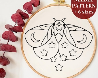 Himmlische Motte Stanznadel PDF Pattern, Mug Rug Coaster Punch Needle Vorlage, Anfänger Handarbeiten Design, Handmade Witchy Craft Pattern