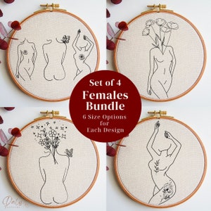 Modern Women Embroidery PDF Pattern Bundle, Females Needlepoint Designs for DIY Hoop Art, Feminist Stitching for Wall Art, Instant Download