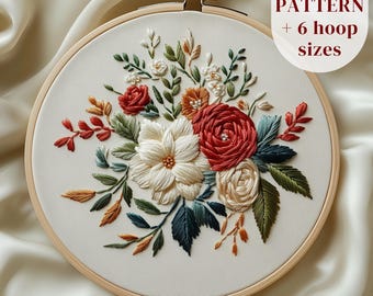 Flowers Bouquet Embroidery Design, Botanical Hand Embroidery Pattern, Modern Embroidery Template, Floral Stitching Pattern, Digital Download