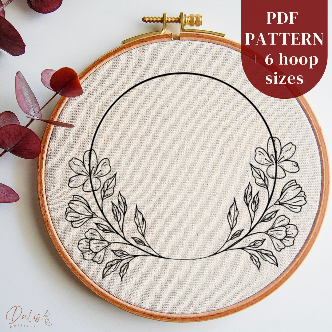 Botanical Hand Embroidery PDF Pattern File: Flowers Wreath, Needlepoint ...