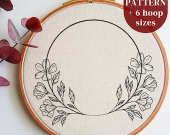 ワイルドフラワーリース刺繍パターン、DIYニードルポイントデザイン