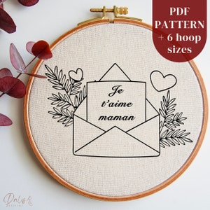 Mother’s Day Hand Embroidery Pattern, French Embroidery PDF Design, DIY Embroidery Art, Mom Stitching Template, Mother&#39;s Day Embroidery Gift
