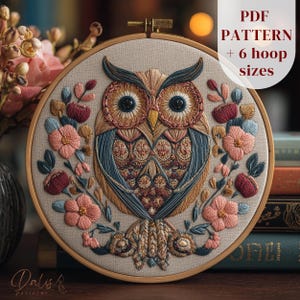 Woodland Owl Hand Embroidery Design, Forest Bird Embroidery Pattern, Printable Embroidery PDF, Animal Stitching Pattern, Cottagecore Craft