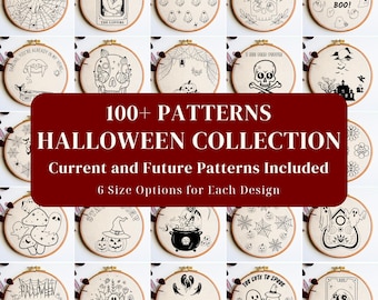 Halloween Embroidery Pattern Bundle, Spooky Season Embroidery Design Collection, Printable Embroidery PDF Templates Pack, Digital Download