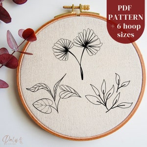 Printable Hand Embroidery PDF Pattern, Leaves Embroidery Design, Botanical DIY Embroidery Template, Digital Stitching Pattern for Beginners