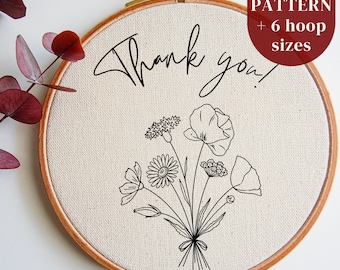 Flowers Bouquet Hand Embroidery Design, Floral Embroidery PDF Pattern, DIY Embroidery Craft Gift, Flower Stitching Pattern, Digital Download
