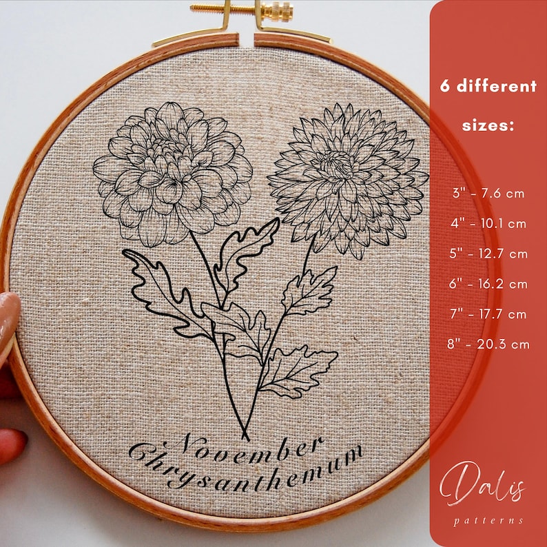 November Print Pattern November Birth Month Flower Hand Embroidery PDF Pattern: Chrysanthemum ...