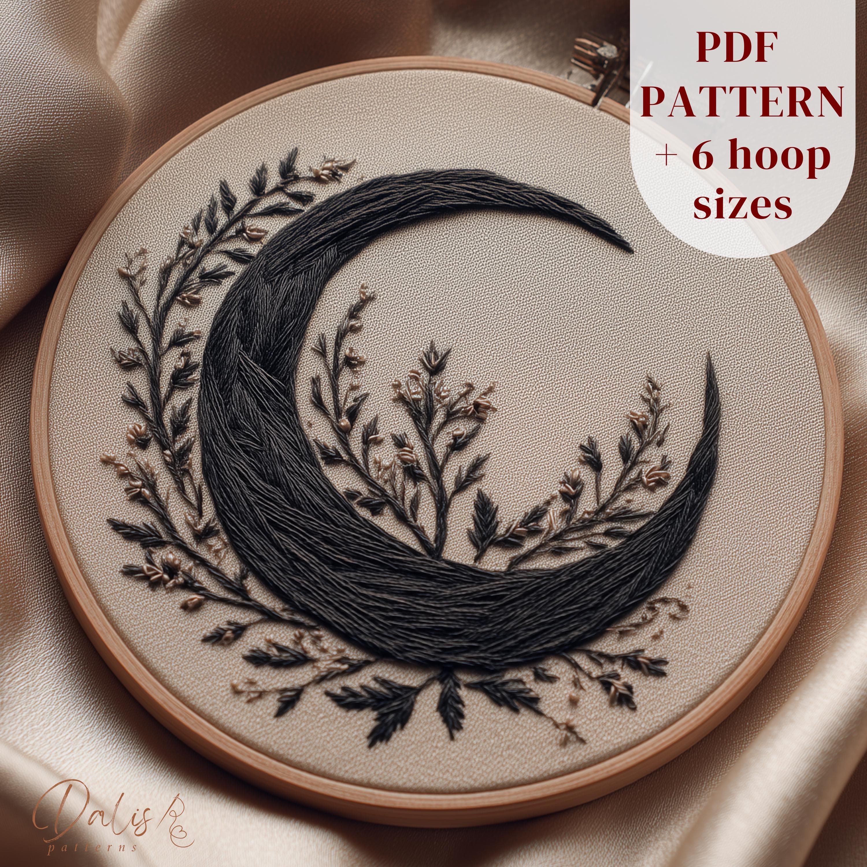 Gothic Crescent Moon Embroidery Pattern PDF - Dark Celestial Hand ...