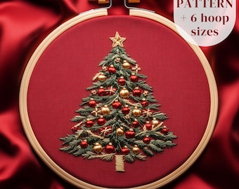 Motif de broderie main sapin de Noël, motif PDF de broderie de Noël, modèle de broderie d'hiver, motif de couture main sapin de Noël