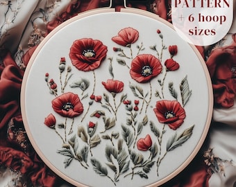 花柄刺繍 円形インテリア ホワイトアネモネの刺繍パターン：初心者向け花柄デザイン（PDF