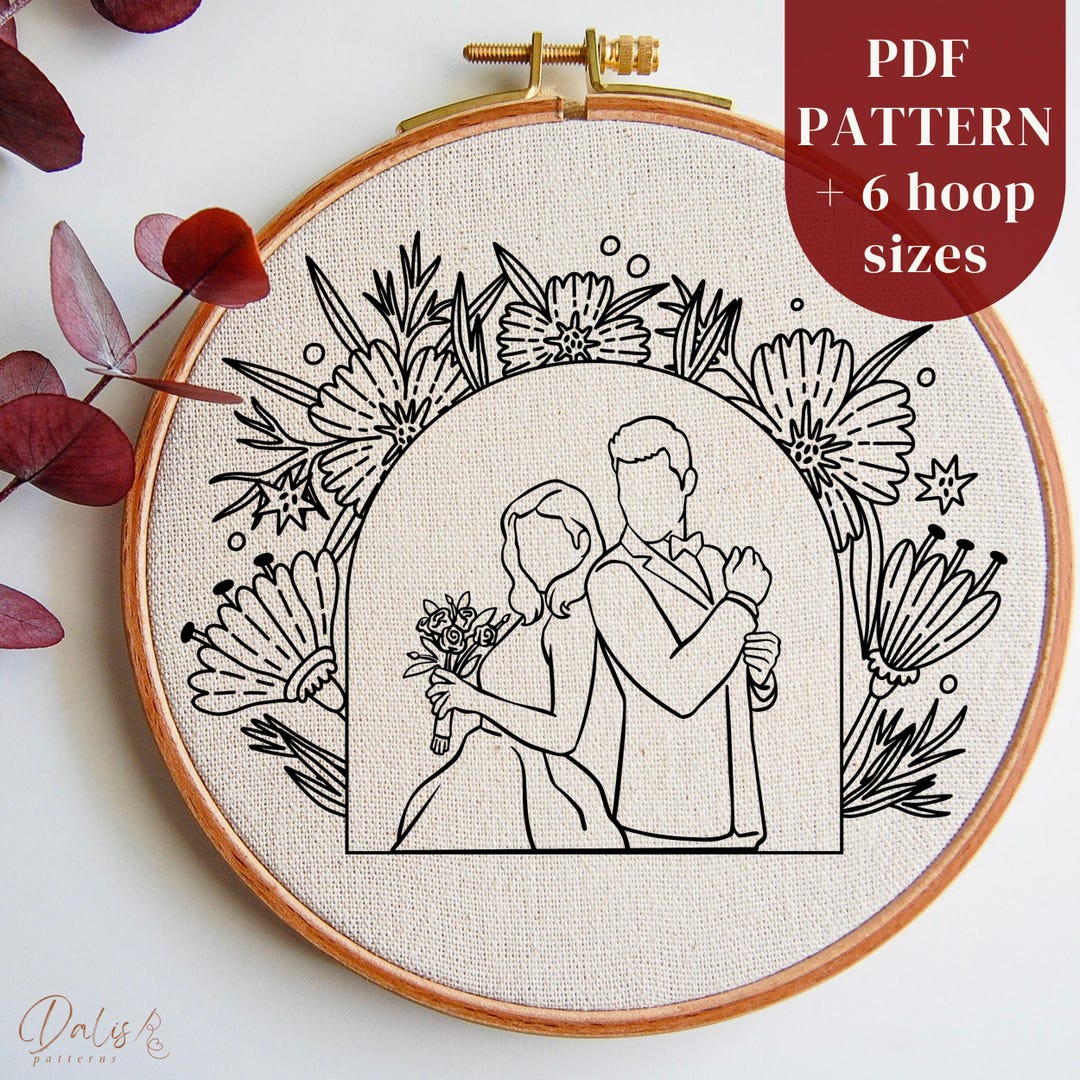 Groom and Bride Embroidery PDF Pattern Download, Floral Wedding ...