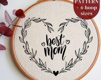 El mejor diseño de bordado a mano para mamá, archivo de patrón PDF de bordado para el Día de la Madre, arte de aro de costura a mano para hacer uno mismo, idea de regalo artesanal para madres