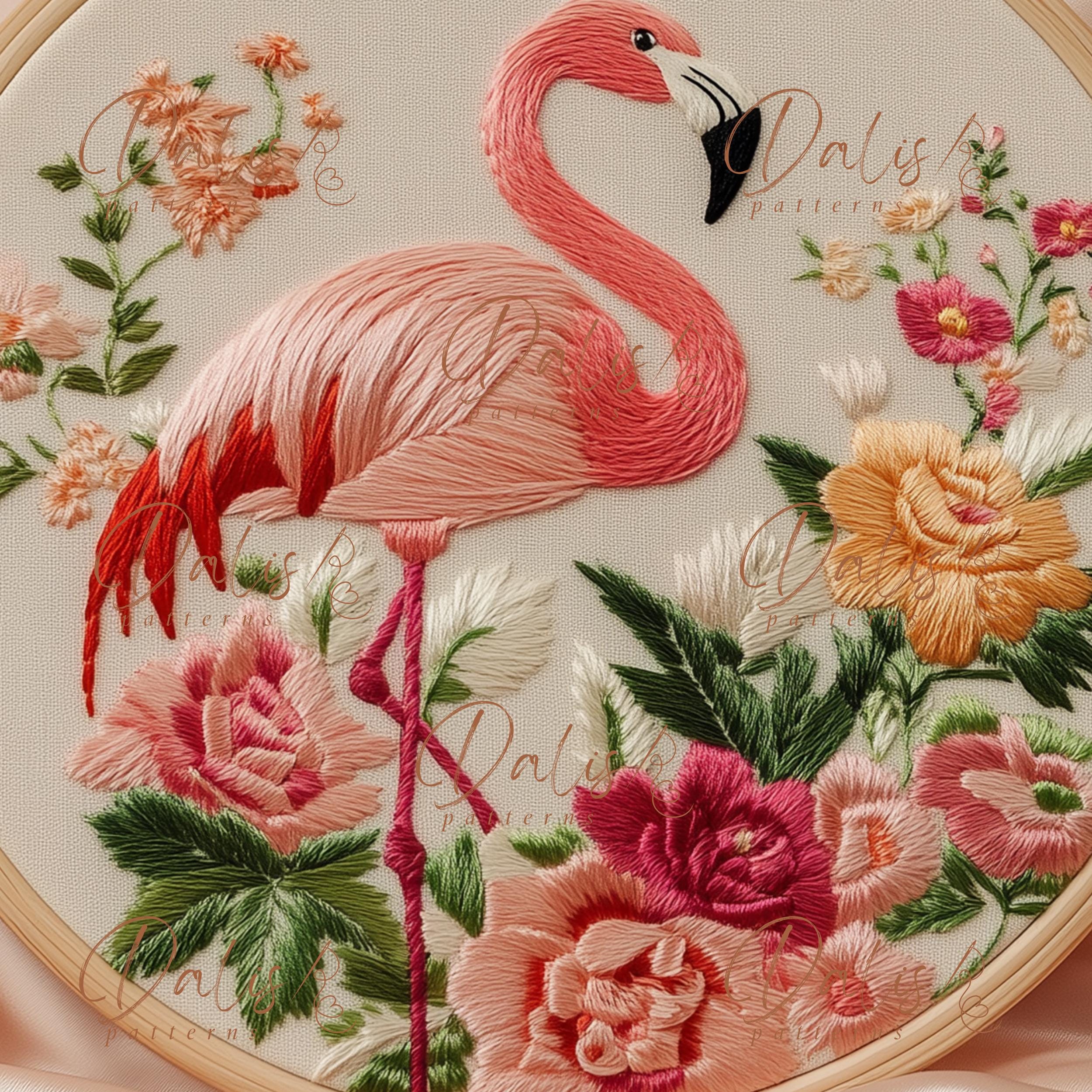 Flamingo Hand Embroidery Pattern, Animal Embroidery Design