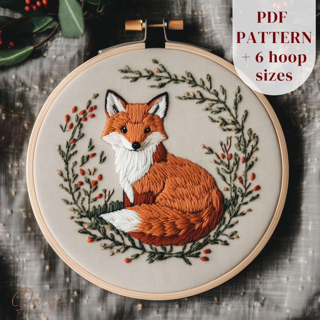 Woodland Fox Hand Embroidery Design, Forest Animal Hoop Art PDF ...