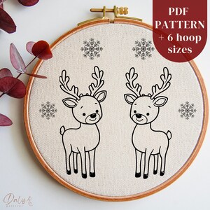 Cute Reindeer Hand Embroidery Pattern, Christmas Embroidery Design, Winter DIY Embroidery Art Template, Stitching Craft, Digital Download