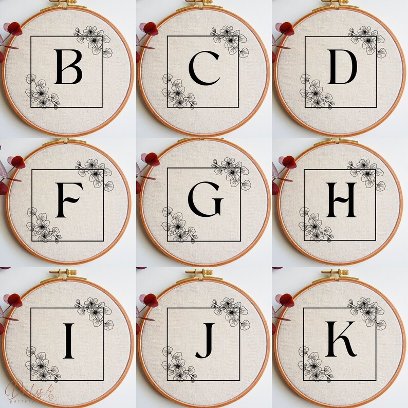 Hoop Lettering Alphabet Hand Embroidery Pattern Bundle – Monogram Letter Wreath PDF ...