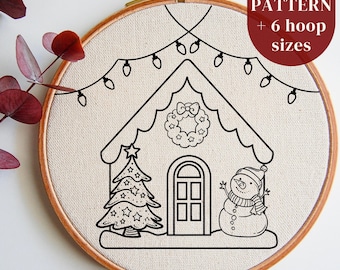 Weihnachtshaus Stickerei PDF Muster Vorlage, Winter Stickrahmen Design, Weihnachtszeit Handstichmuster, Cottagecore Dekor