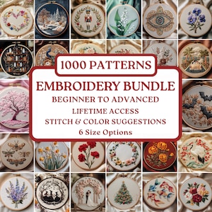 1000 Hand Embroidery Patterns Bundle, Step by Step Hoop Art Designs, Beginner Friendly PDF Templates, Digital Download