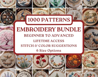 1000 Handstickerei Muster Bundle, Schritt für Schritt Hoop Art Designs, anfängerfreundliche PDF Vorlagen, digitaler Download