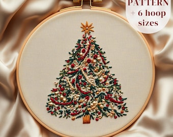Christmas Tree Embroidery Pattern, Winter Hand Embroidery Design, Christmas Tree Stitching PDF Template, Holiday Season Embroidery Craft