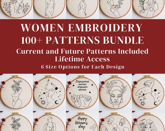 Women and Females Embroidery PDF Pattern Bundle, Modern Hand Embroidery Design Set, Beginner Stitching Printable Templates, Digital Download