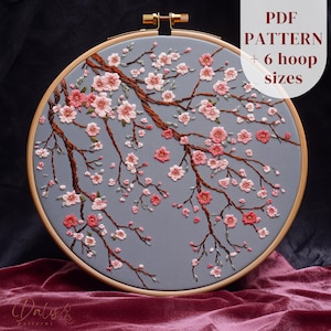 Sakura Tree Hand Embroidery Design, Cherry Blossoms Embroidery Pattern, Spring DIY Embroidery Art Printable, Sakura Stitching PDF Pattern