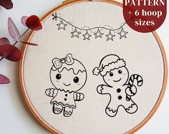 Gingerbread Couple Embroidery Pattern, Christmas Cookie Hand Embroidery Design, Holiday Line Art Design for DIY Hoop Art, Digital Download