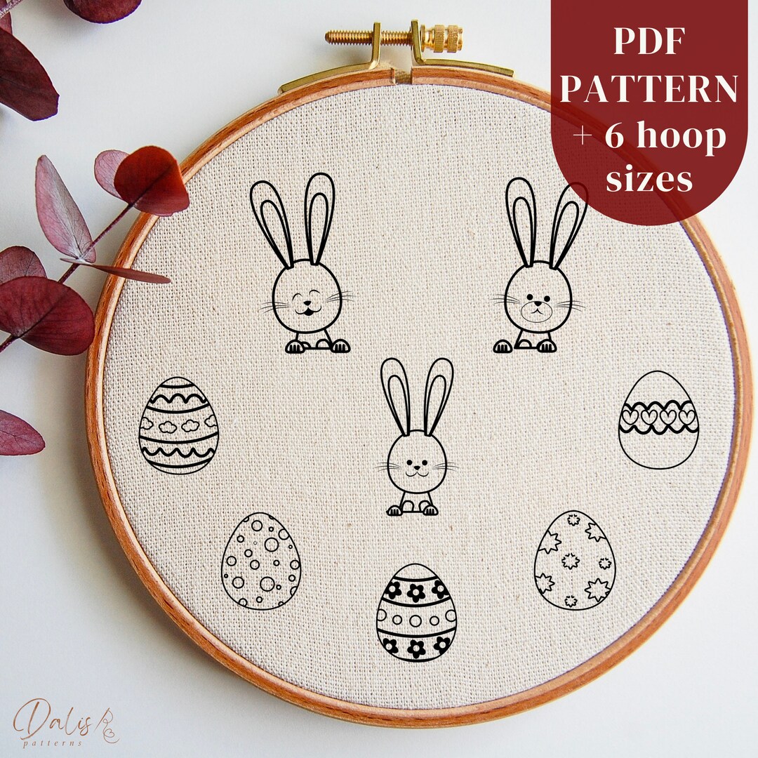 Easter Hand Embroidery PDF Pattern File, Cute Easter Bunnies and Eggs ...