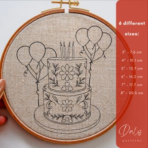 Floral Birthday Cake Embroidery PDF Pattern, Modern Stitching Design ...