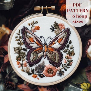 Floral Luna Moth Embroidery Pattern, Insect Hand Embroidery Design, Gothic Stitching Template, Witchy Embroidery Craft, Digital Download