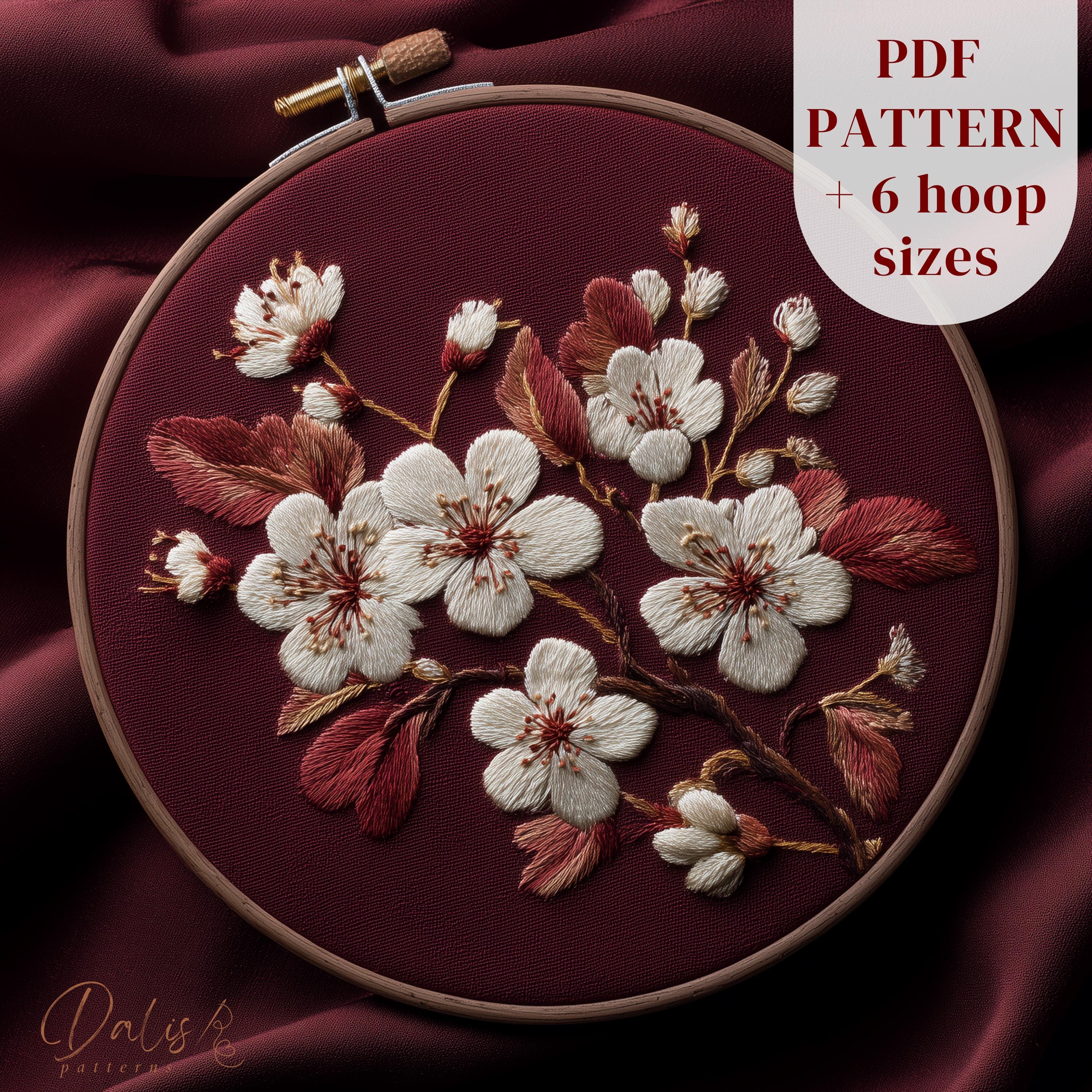Sakura Flowers Hand Embroidery Design, Cherry Blossoms Stitching ...