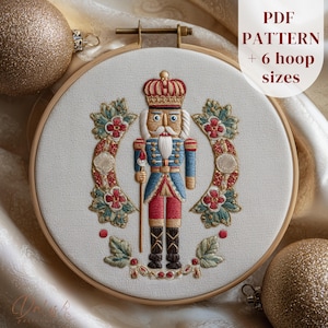 Christmas Nutcracker Embroidery Pattern, Christmas Soldier Embroidery Design, DIY Winter Embroidery Craft, Nutcracker Stitching PDF Pattern