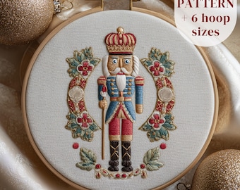 Christmas Nutcracker Embroidery Pattern, Christmas Soldier Embroidery Design, DIY Winter Embroidery Craft, Nutcracker Stitching PDF Pattern
