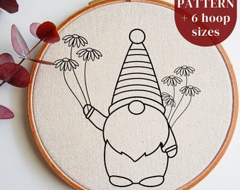 Spring Gnome Embroidery PDF Pattern, Cute Gnome Stitching Design, Beginner Hand Embroidery Template, Needlepoint Template, Digital Download