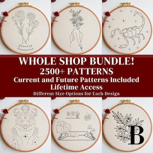 Whole Shop Embroidery PDF Patterns Bundle, Hand Stitching Designs, DIY Embroidery Hoop Art Templates, Current and Future Designs Included