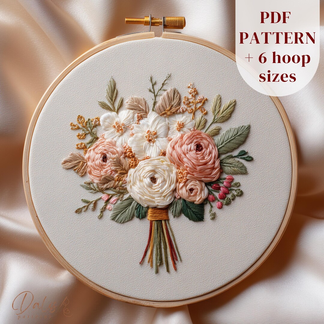Wedding Hand Embroidery Pattern - Summer Flowers Bouquet Design, DIY ...