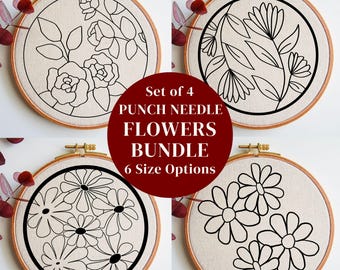 Blumen Stanznadel PDF Muster Bundle, Mug Rug Punch Needle Vorlage, Untersetzer Handarbeit Design für Anfänger, Cottagecore Craft Decor
