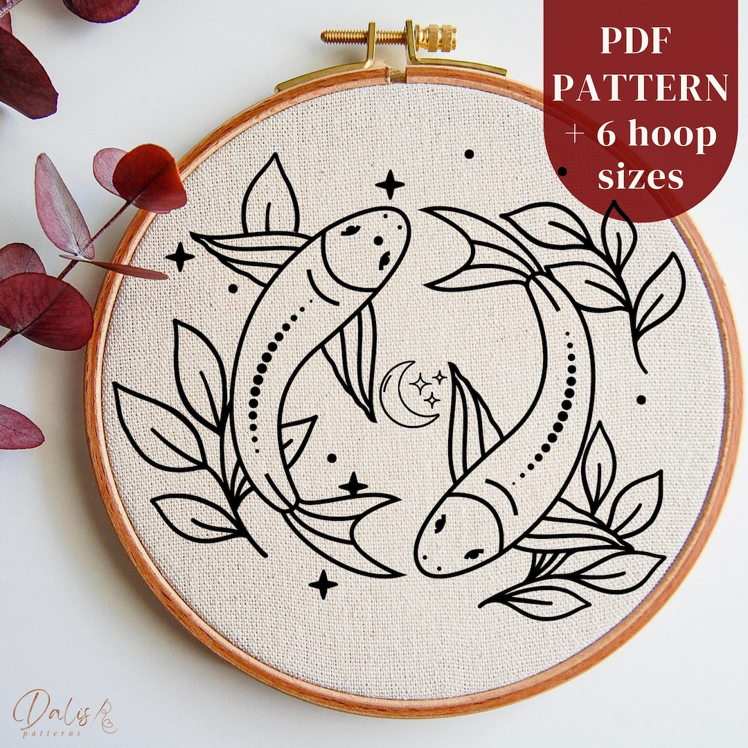 Pisces Pdf Astrology Hand Embroidery PDF Pattern File: Pisces Zodiac Sign Design ...