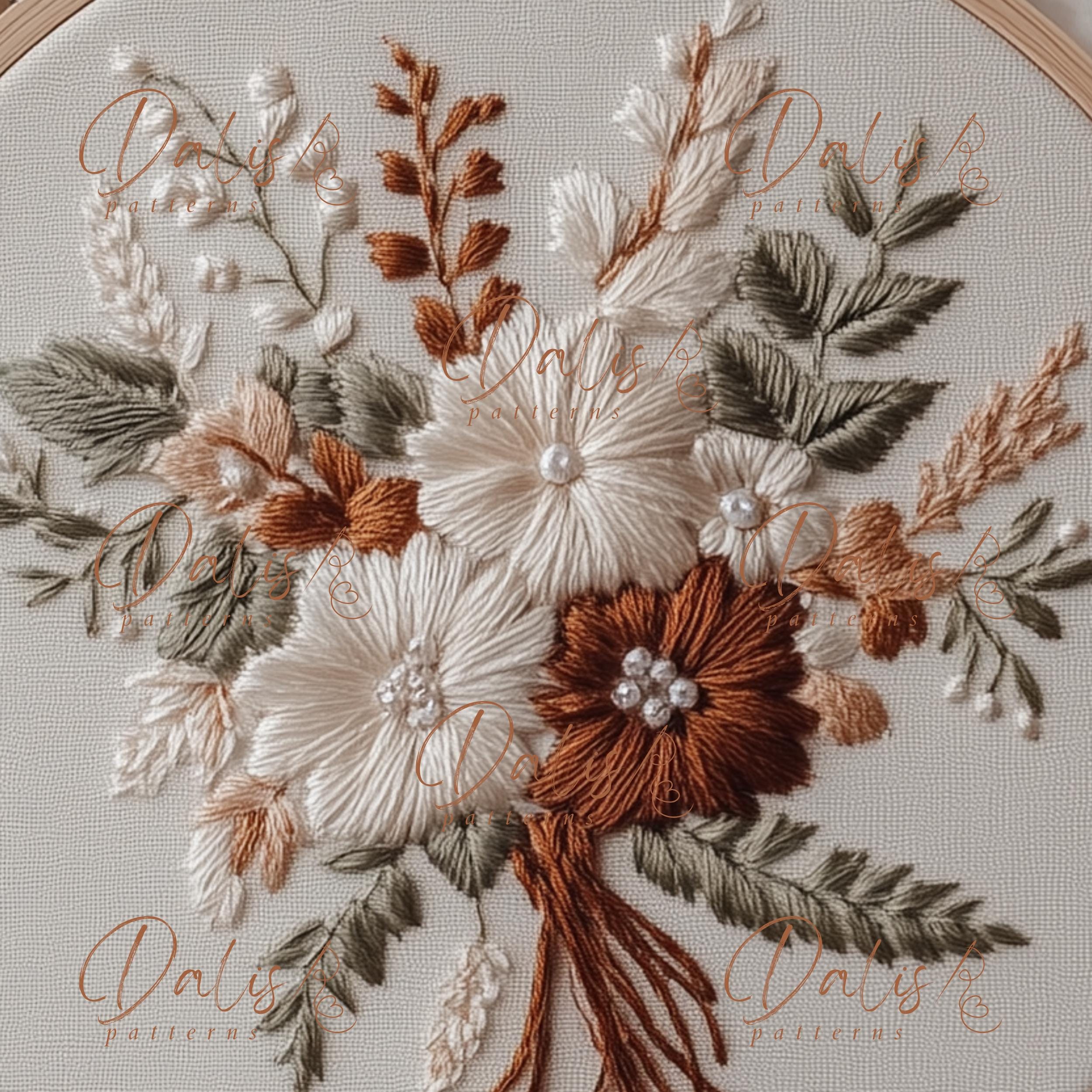 Flower Bouquet Hand Embroidery PDF Pattern, Winter Flowers Embroidery ...