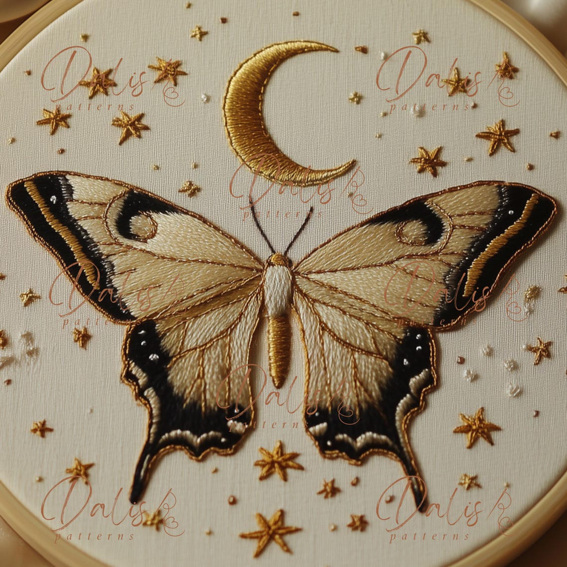 Witchy Insect Pattern Luna Moth Hand Embroidery Design, Witchy Embroidery Design, Celestial ...