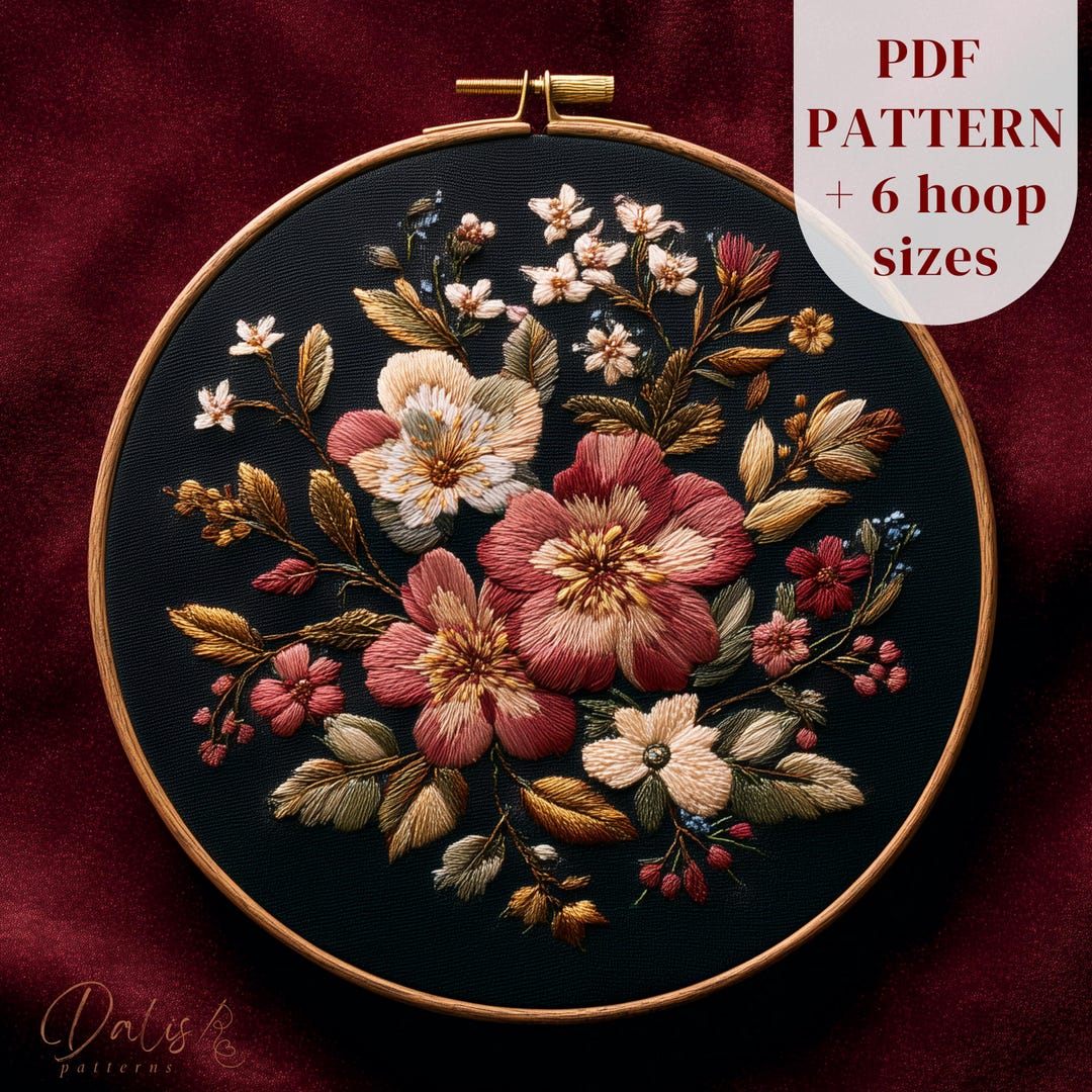 Vintage Floral Bouquet Hand Embroidery Pattern - Romantic Botanical ...