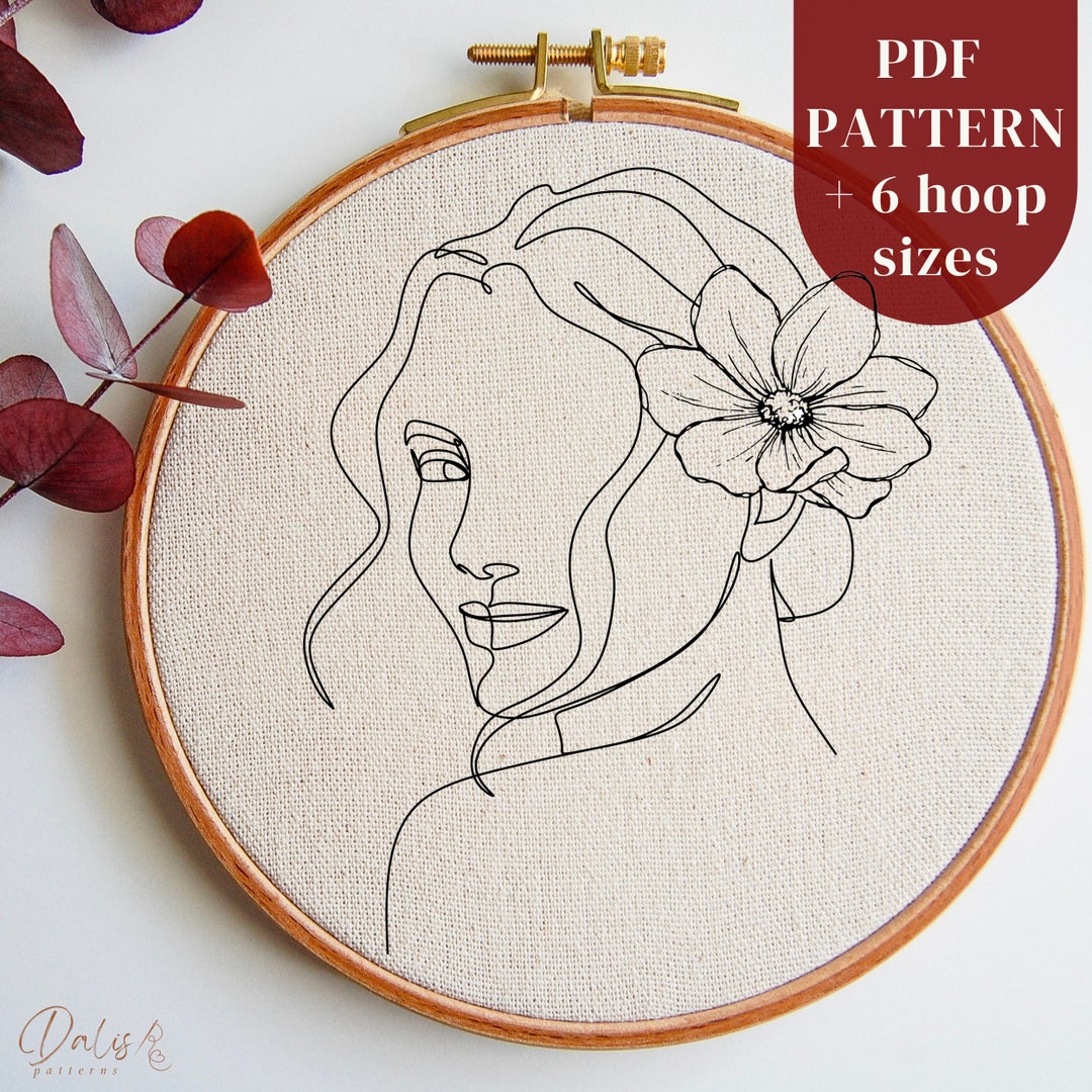 Modern Hand Embroidery PDF Pattern: Flower Lady, Minimal DIY Hoop Art ...