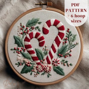 Christmas Candy Canes Embroidery Pattern, Christmas Hand Embroidery Design, Festive Embroidery PDF, Holiday Stitching, DIY Christmas Craft