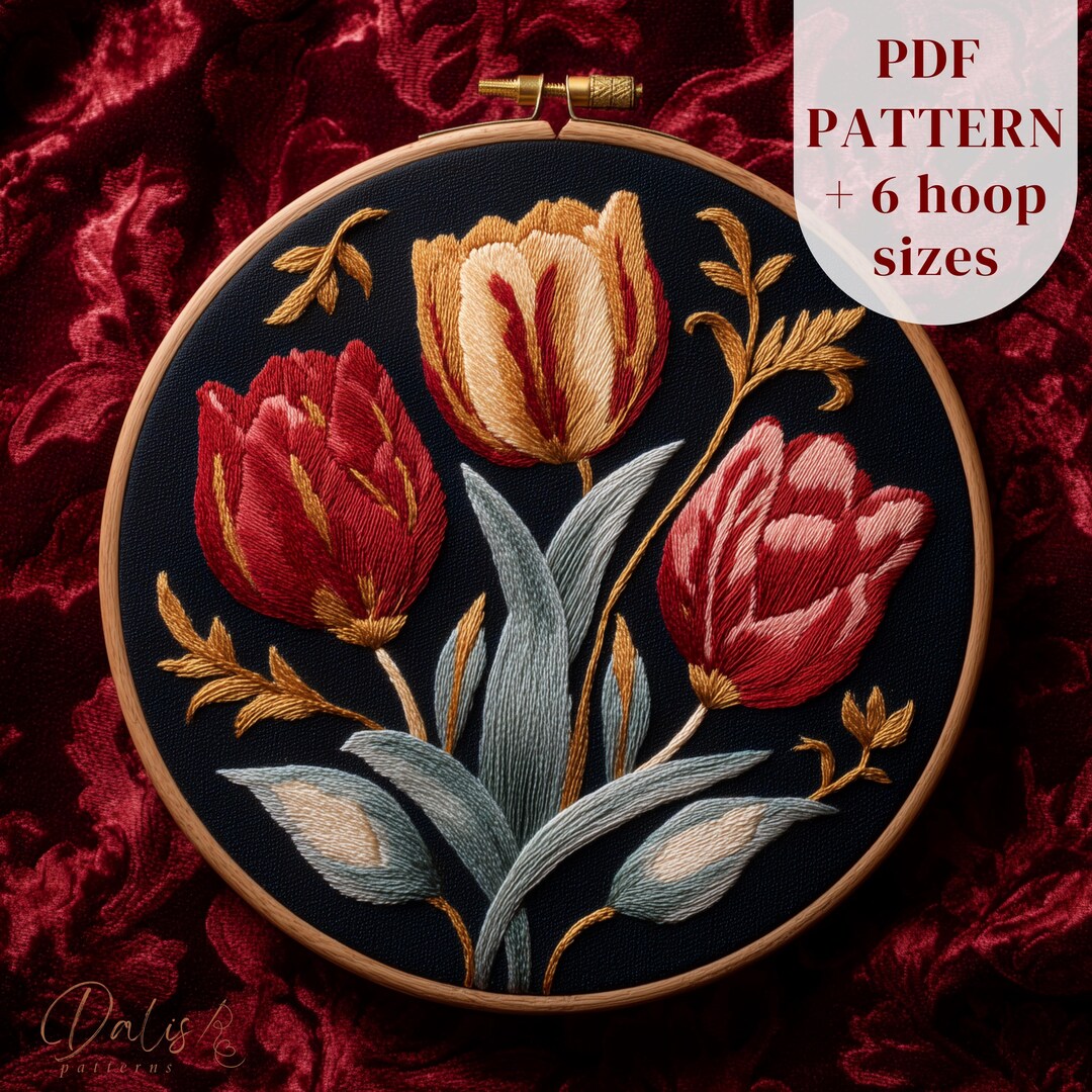 Tulip Flowers Hand Embroidery Pattern: Folk Art Floral PDF (digital ...